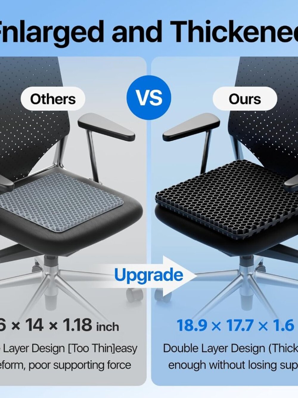 Gel Seat Cushion, Cooling Thick Big Breathable Honeycomb Design Absorbs Pressure - Picture 5 of 7